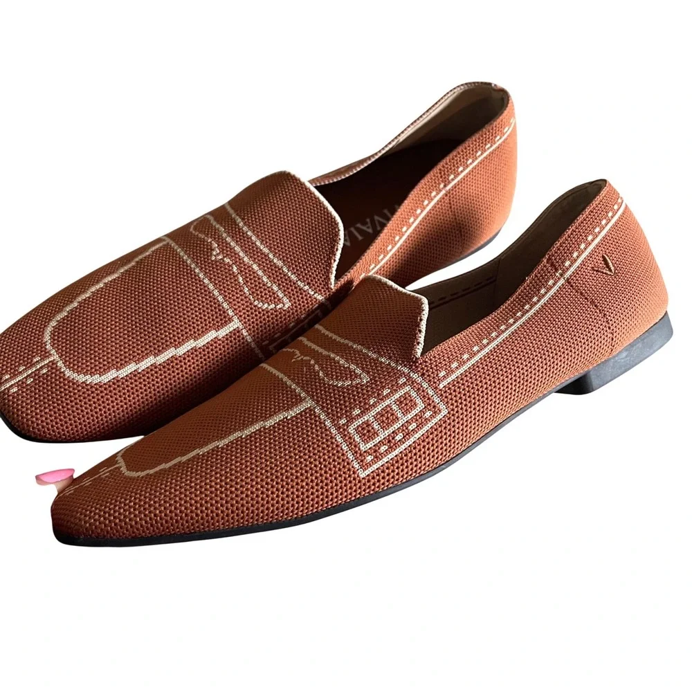VIVAIA Loafers Womens 41 Rust Orange Knit Square Toe Trompe L'oeil Preppy Flats